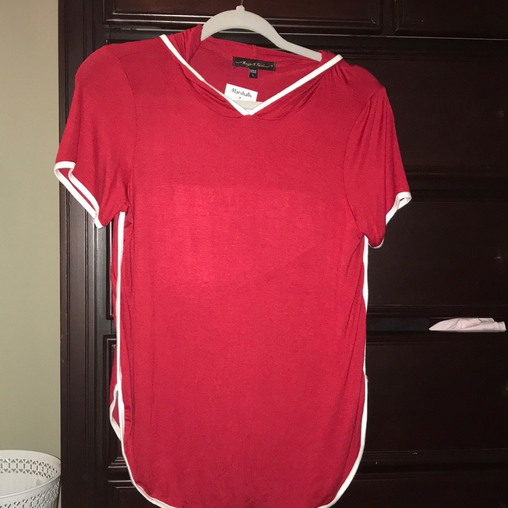 Red hooded shirt